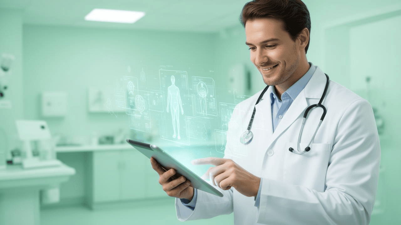 Doctor using digital patient management system